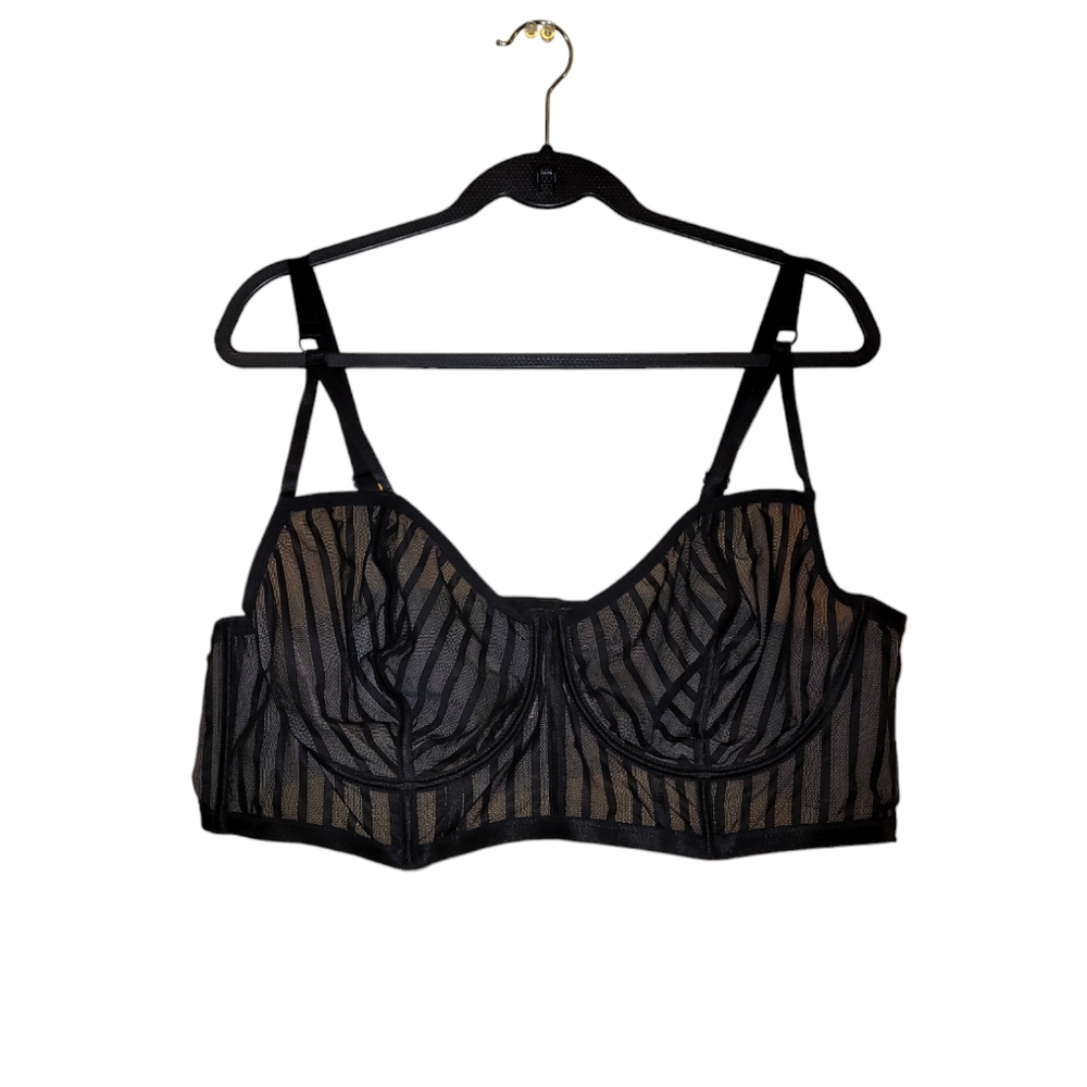 Torrid Black & Tan Stripped Mesh Underwire Bralette - Size 4 - 26/2…